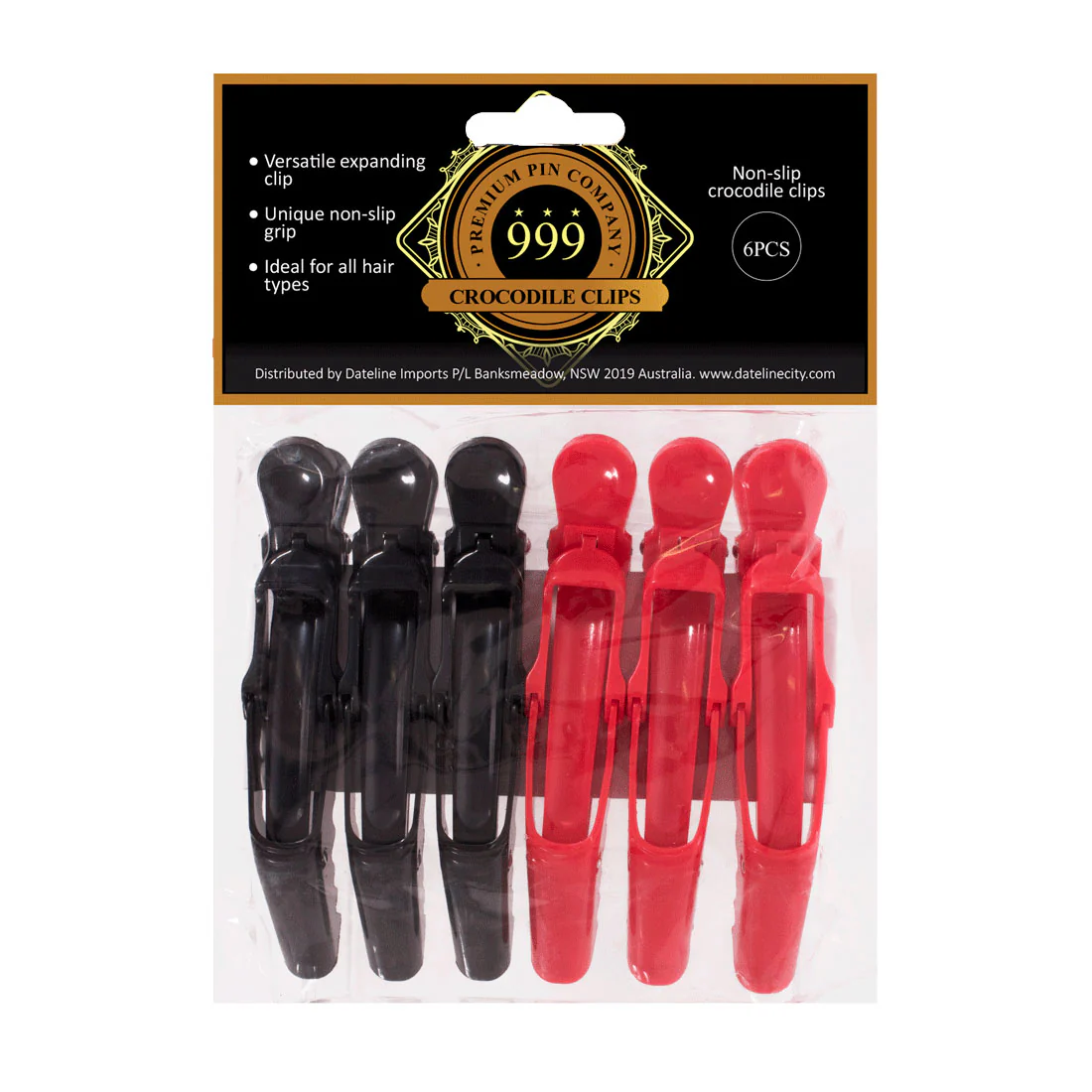 999 Premium Pin Company Non-Slip Crocodile Clips Pack of 6 Black & Red