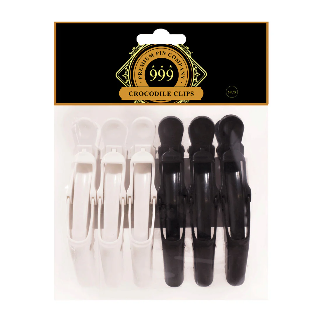 999 Premium Pin Company Non-Slip Crocodile Clips <br>Pack of 6 <br>Black & White
