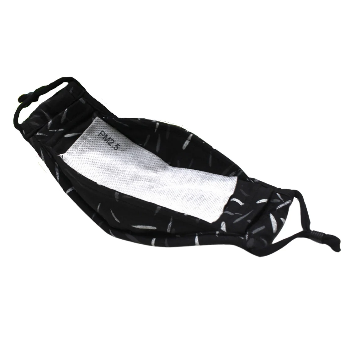 ADULT Washable Face Masks <br>3 layer ANTI-FOG FILTER & VALVE <br>Antimicrobial cloth fabric Black w/ Grey Lines - Image 2