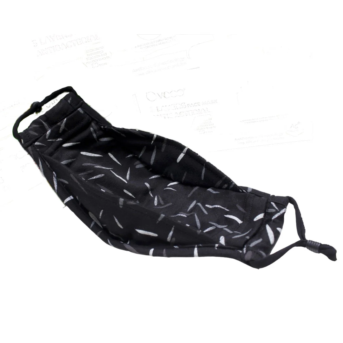 ADULT Washable Face Masks <br>3 layer ANTI-FOG FILTER & VALVE <br>Antimicrobial cloth fabric Black w/ Grey Lines - Image 4