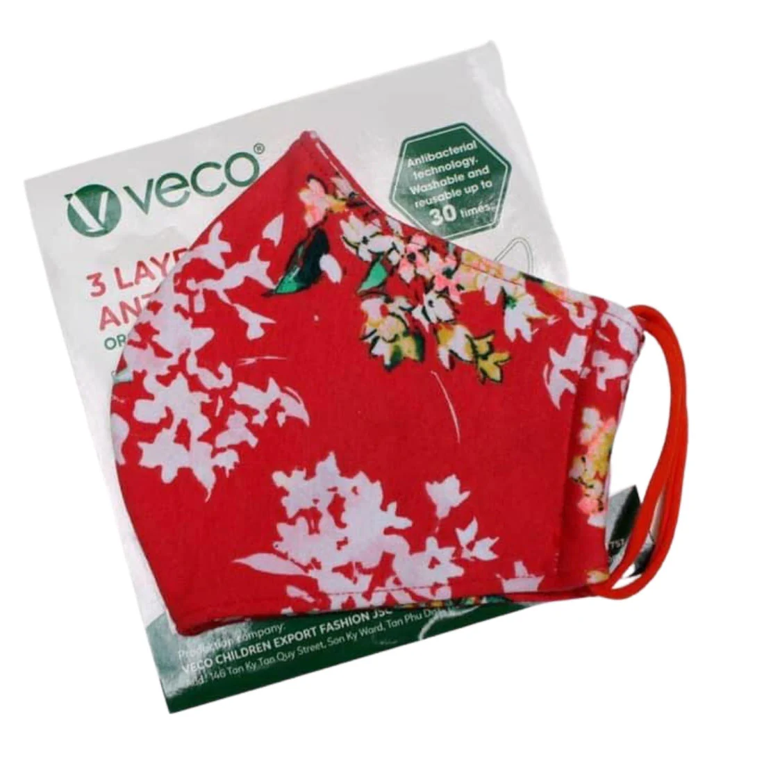 ADULT Washable Face Masks <br>3 layer Antimicrobial cloth fabric <br>Red Spring Flowers - Image 2