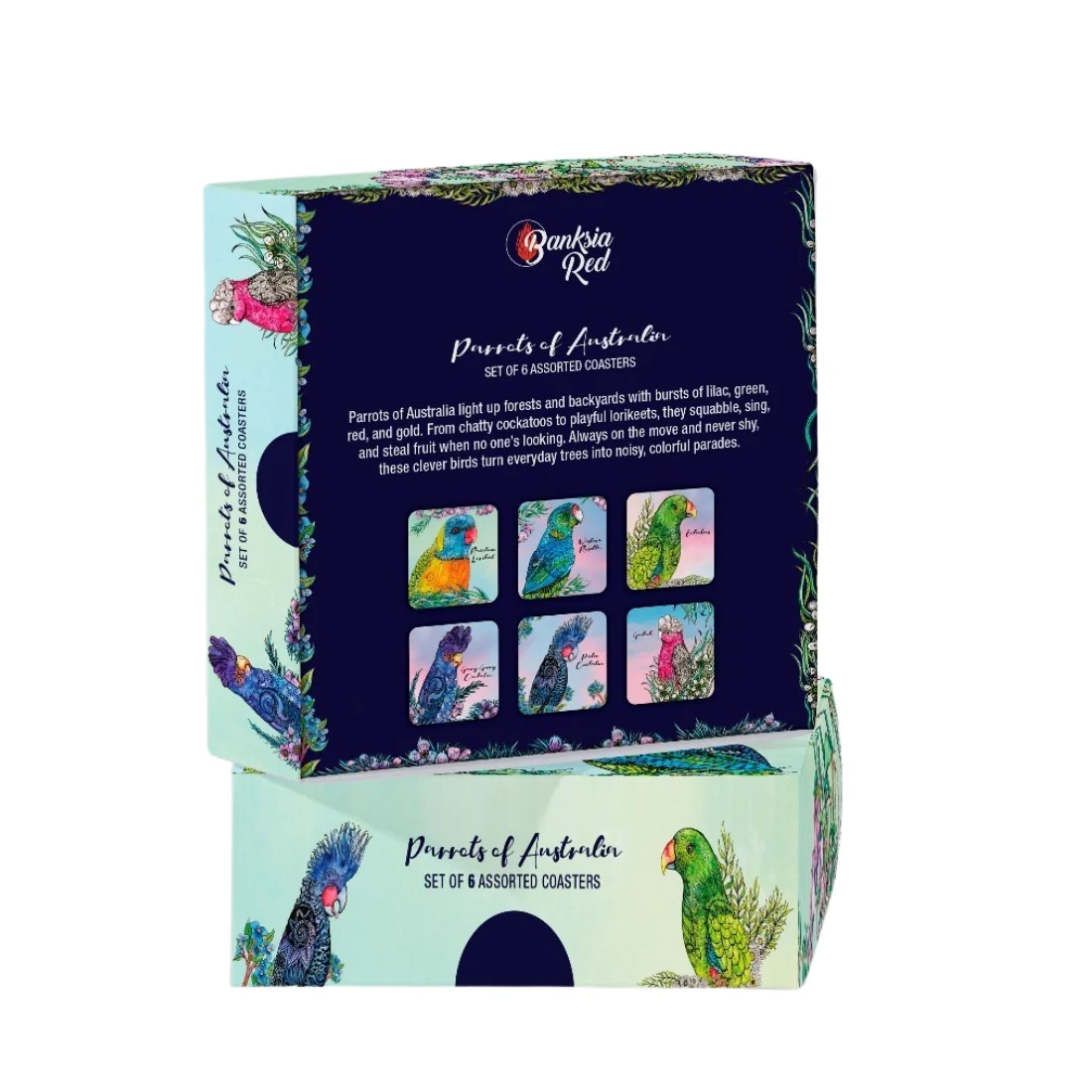 Banksia Red Parrots of Australia Coasters <br>Set Of 6 <br>10cm x 10cm - Image 4