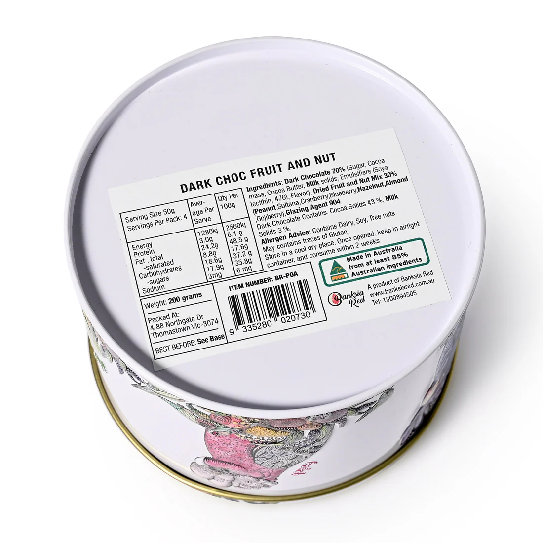 Banksia Red Parrots Of Australia Tin Contains <br>Dark Chocolate, Fruit & Nut Mix <br>Collectable Tins - Image 7