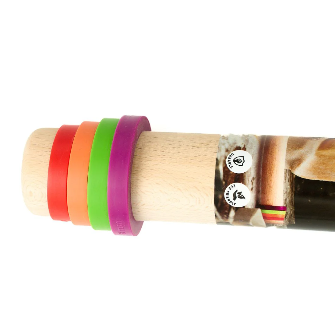 Brunswick Bakers Adjustable Beechwood Rolling Pin <br>Plus 4 Silicone Thickness Rings <br>Dimensions - 43 x 4.5cm - Image 2