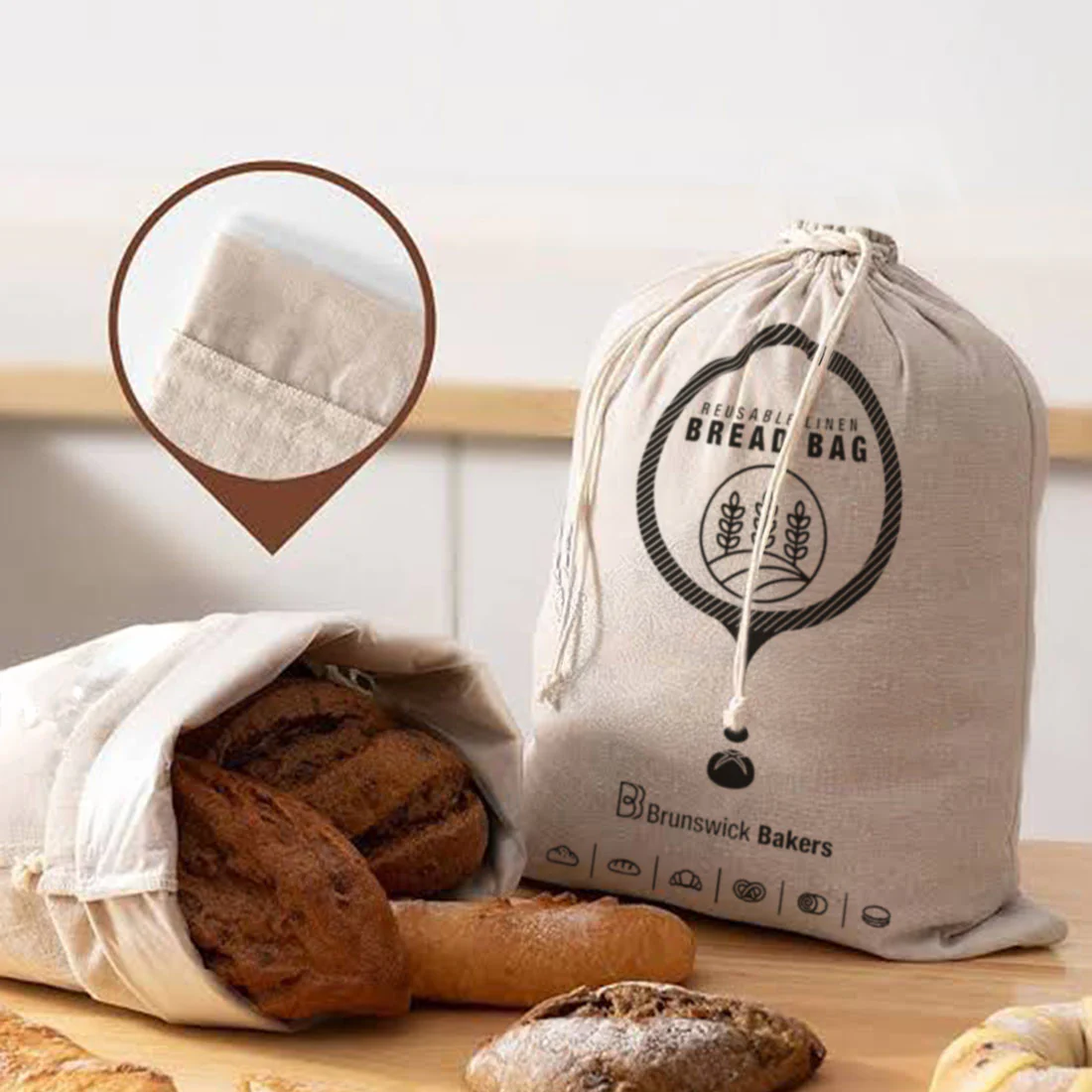 Brunswick Bakers Reusable Linen Bread Bag <br>30 x 40cm <br>Eco Friendly - Image 2