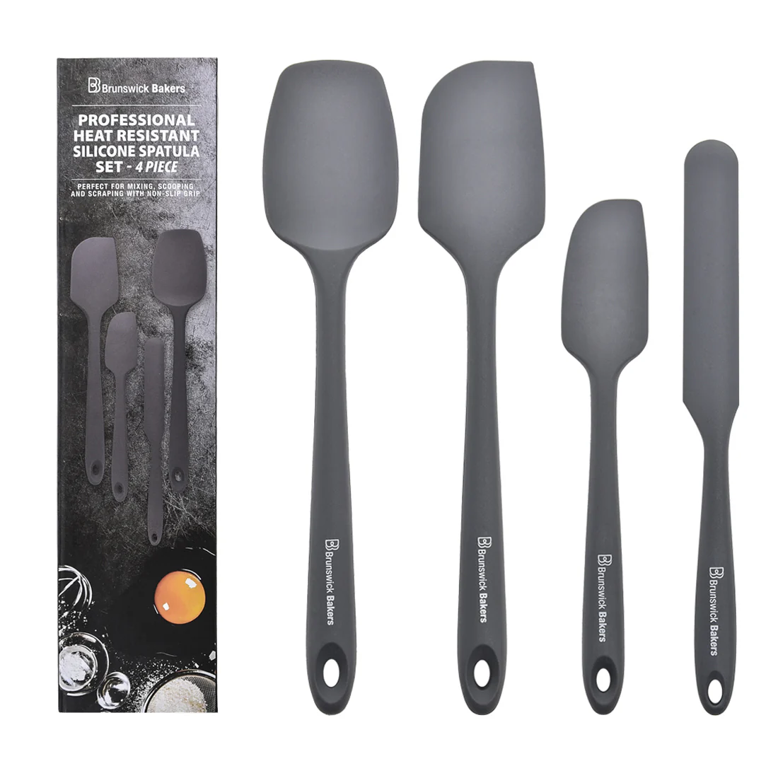 Brunswick Bakers Spatula Set of 4 <br>Grey <br>Food Grade Silicone