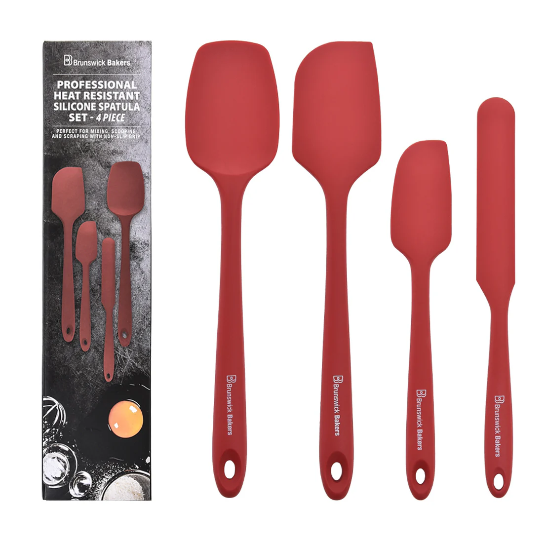 Brunswick Bakers Spatula Set of 4 <br>Red <br>Food Grade Silicone