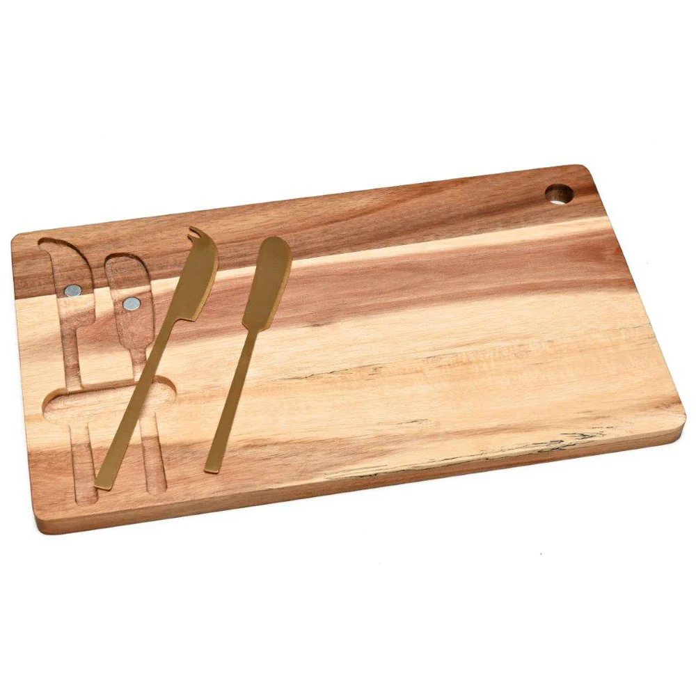 Cerve 3 Piece Cheese Set <br>Acacia Board - 35 x 20cm <br>Gold Cheese Knife Set* - Image 4