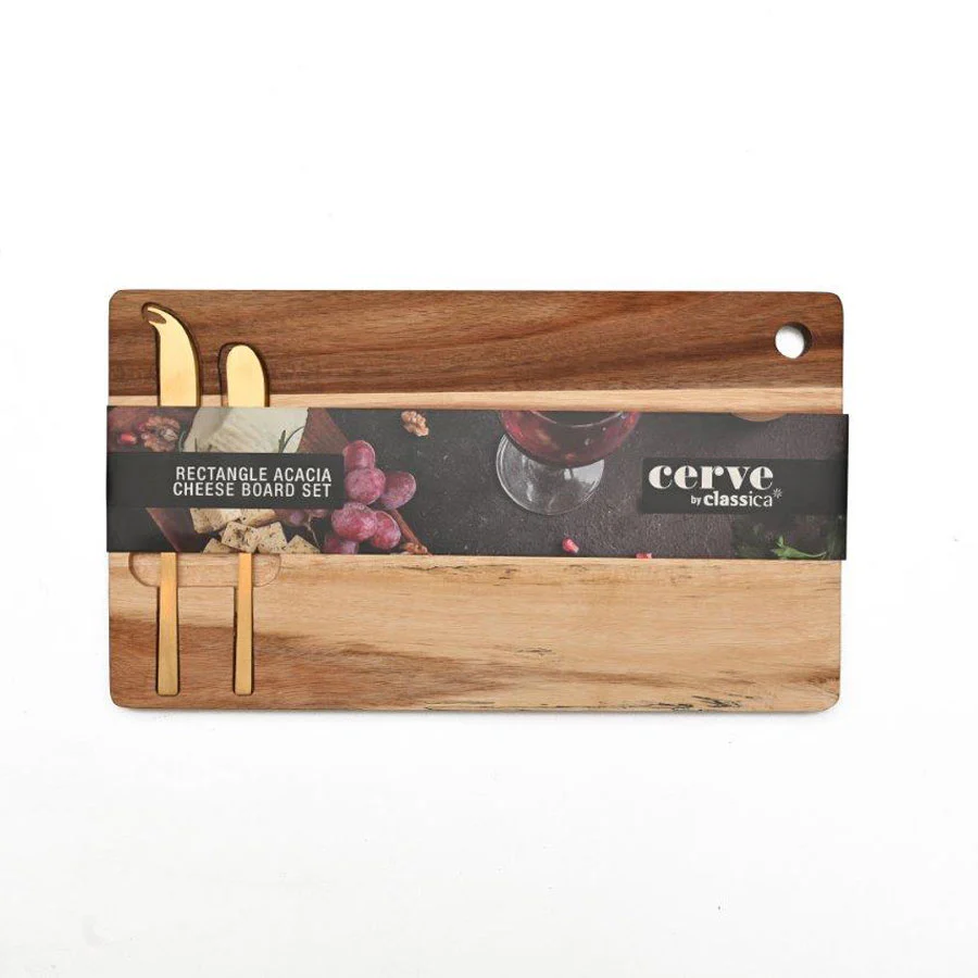 Cerve 3 Piece Cheese Set <br>Acacia Board - 35 x 20cm <br>Gold Cheese Knife Set* - Image 6