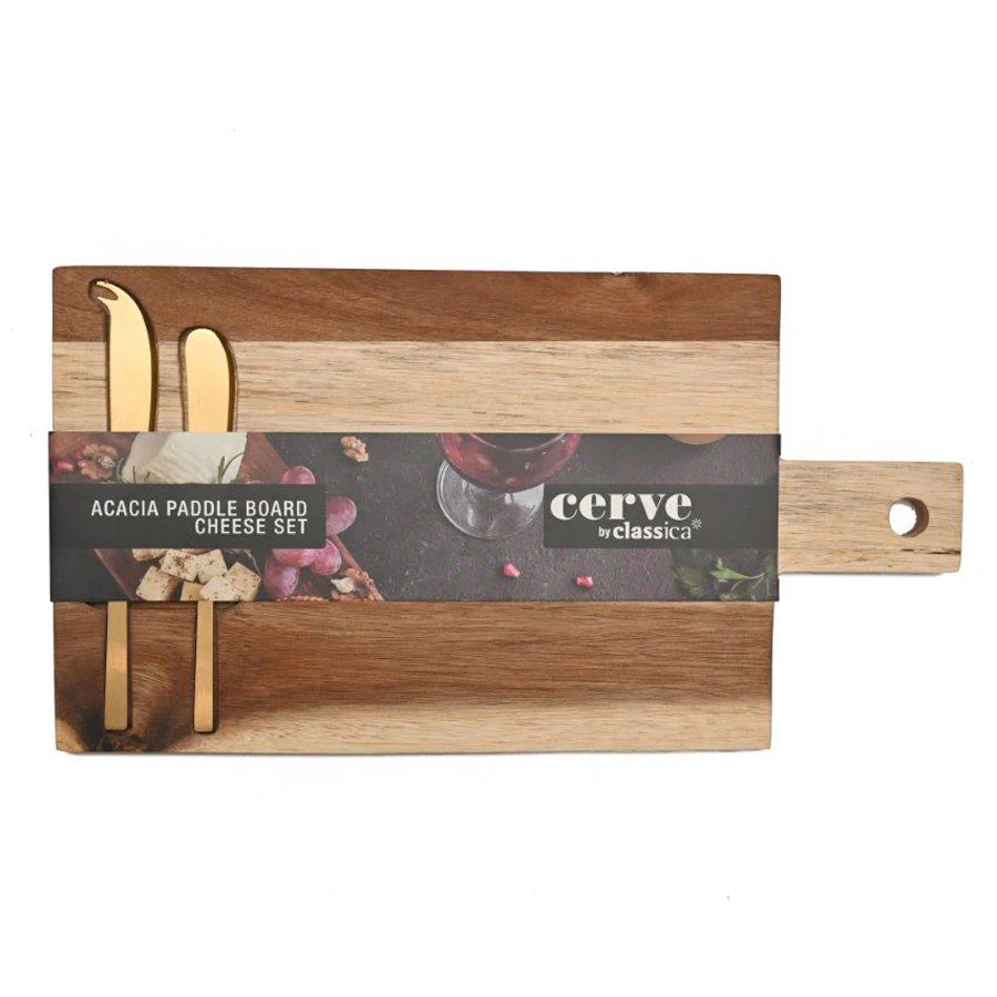 Cerve 3 Piece Cheese Set <br>Acacia Paddle Board - 38 x 20cm <br>Gold Cheese Knife Set* - Image 4