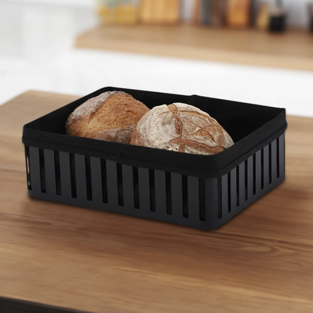 Classica Hudson Bread Basket with Cotton Liner <br>Black <br>25cm x 19cm x 8.5cm - Image 3