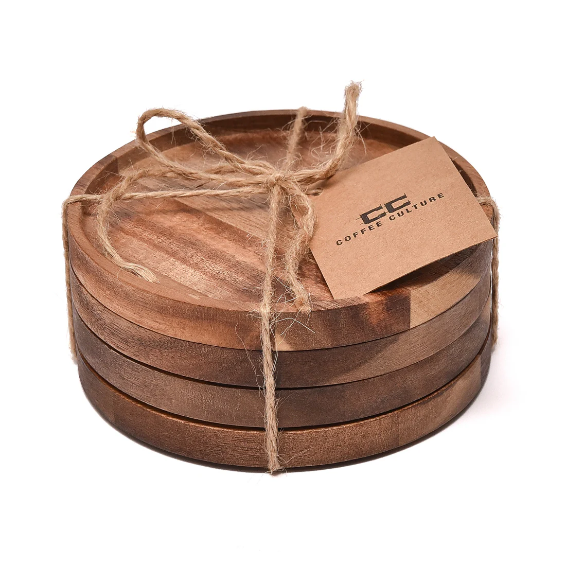 Coffee Culture Acacia Coasters <br>Set of 4 <br>13cm - Image 3