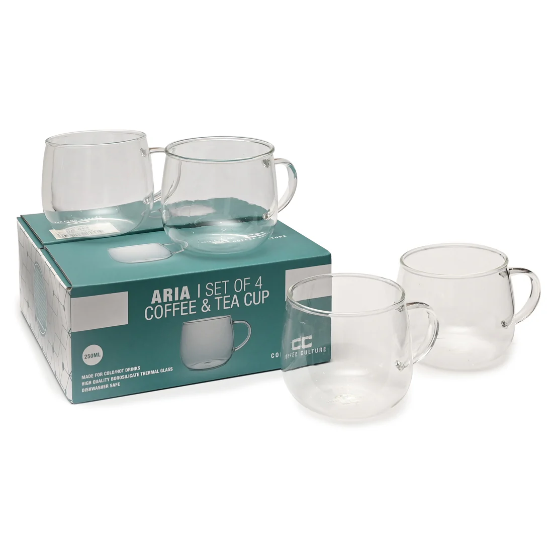 Coffee Culture Aria Single Wall Borosilicate Glass Mug <br>Set Of 4 <br>250ml - Image 3