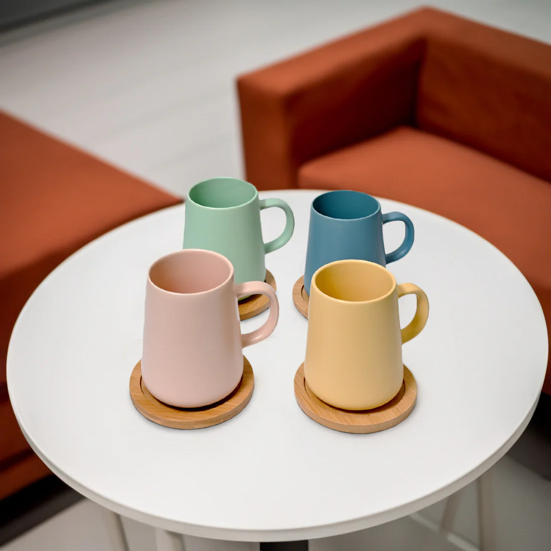 Coffee Culture Coffee and Tea Cup with Coasters<br>Matte Colour <br>Set of 4 | 320ml - Image 3