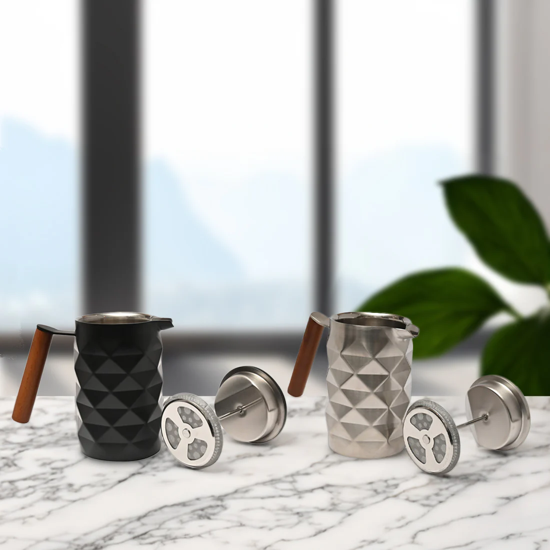 Coffee Culture Double Wall French Press / Plunger <br>Diamond Matt Black<br>600ml - Image 3