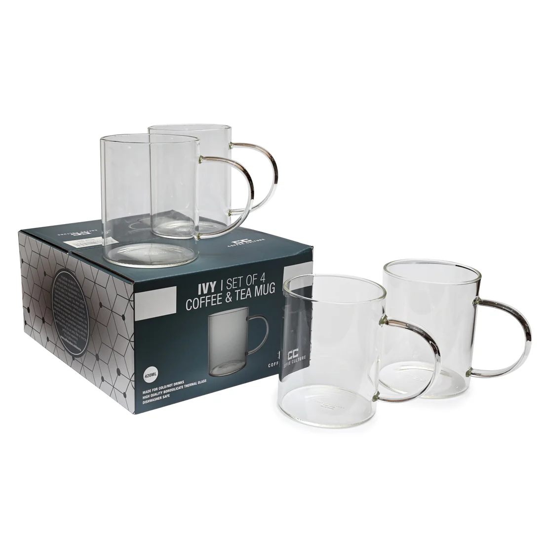 Coffee Culture Ivy Single Wall Borosilicate Glass Mug <br>Set Of 4 <br>420ml - Image 4