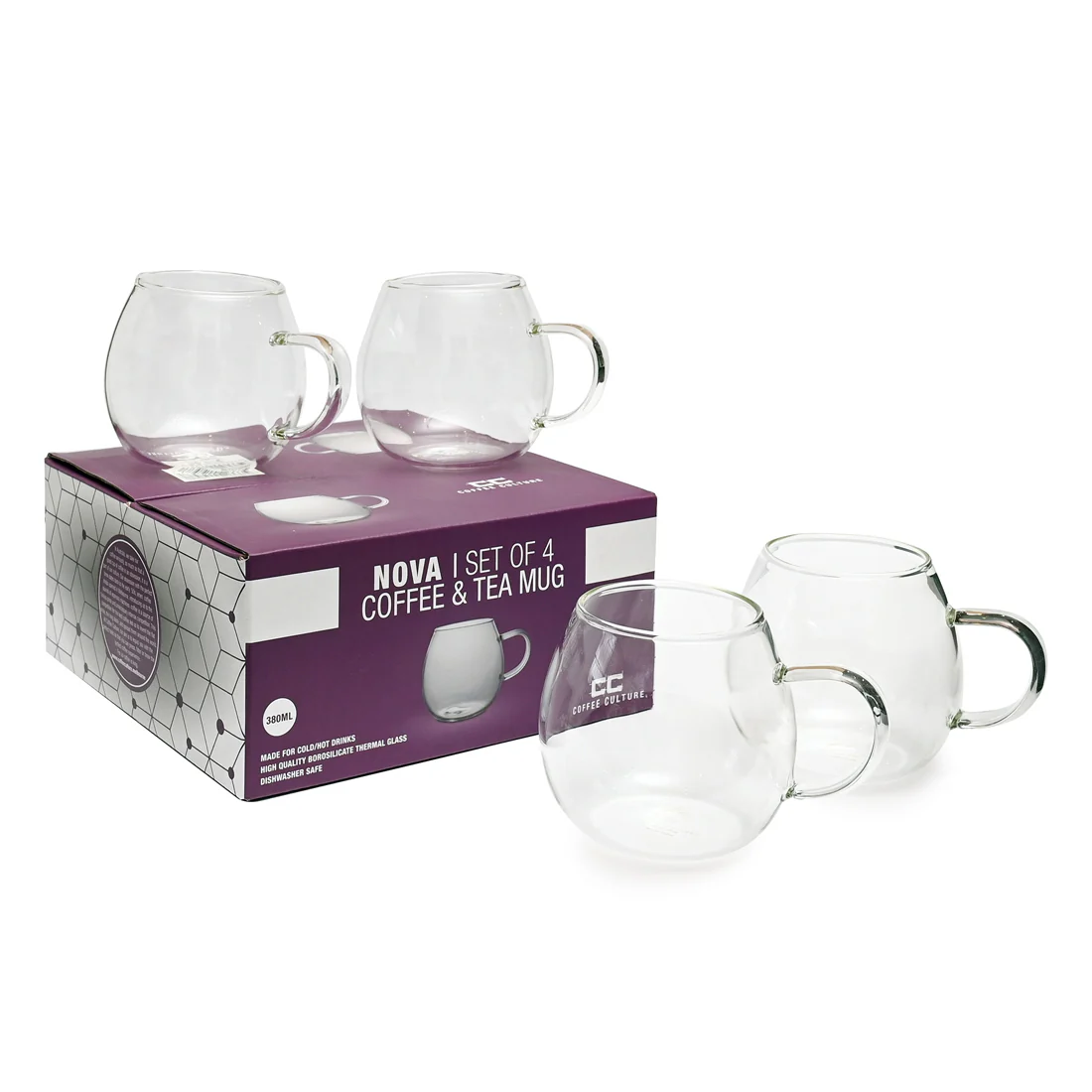Coffee Culture Nova Single Wall Borosilicate Glass Mug <br>Set Of 4 <br>380ml - Image 4