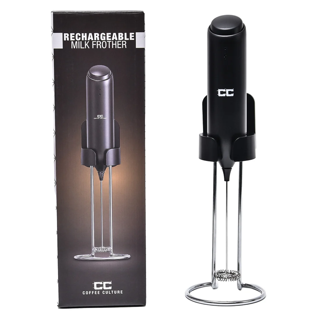 Coffee Culture Rechargeable Electric Milk Frother <br>Black <br>18/10 Stainless Steel Whisk - Image 2