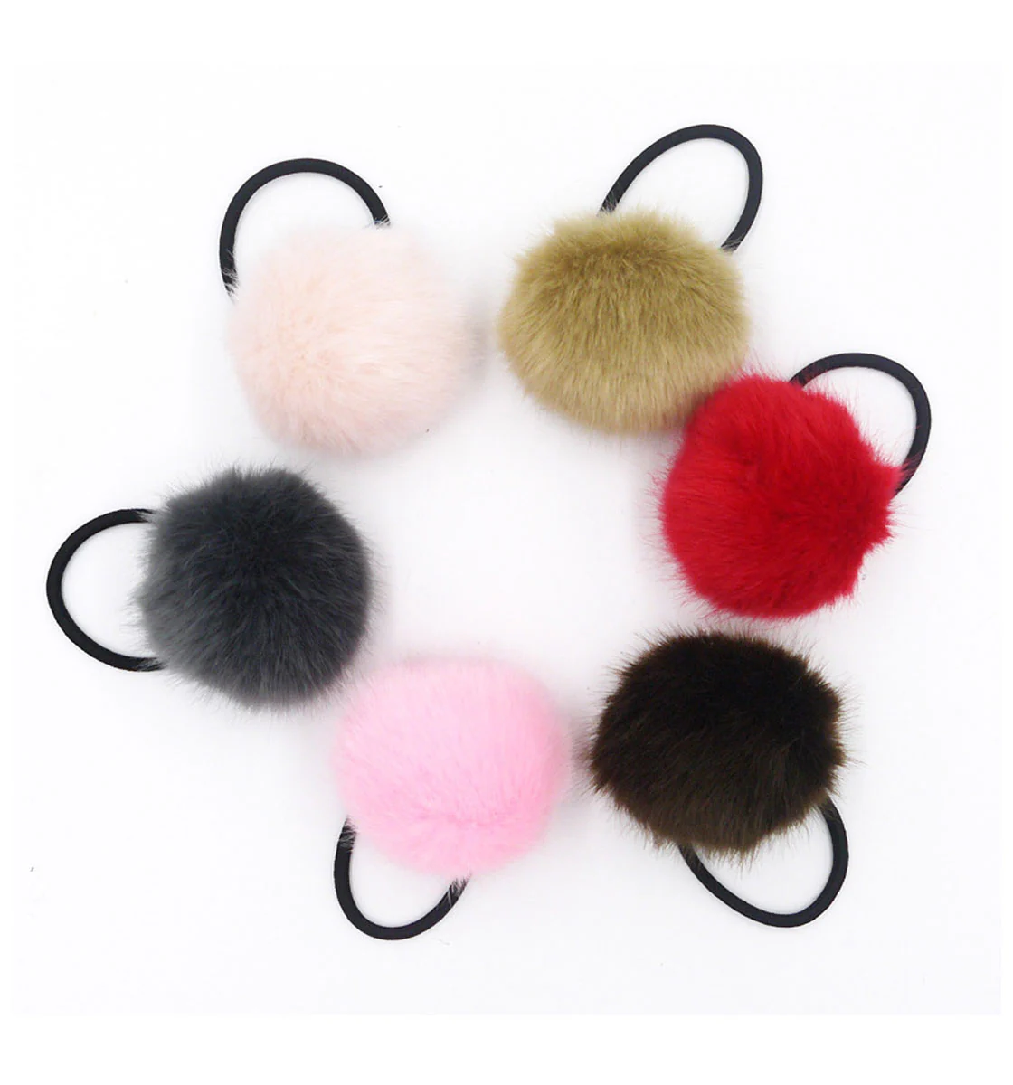 Faux Fur Pom Pom Hair Elastic <br>Red <br>5cm diameter - Image 3