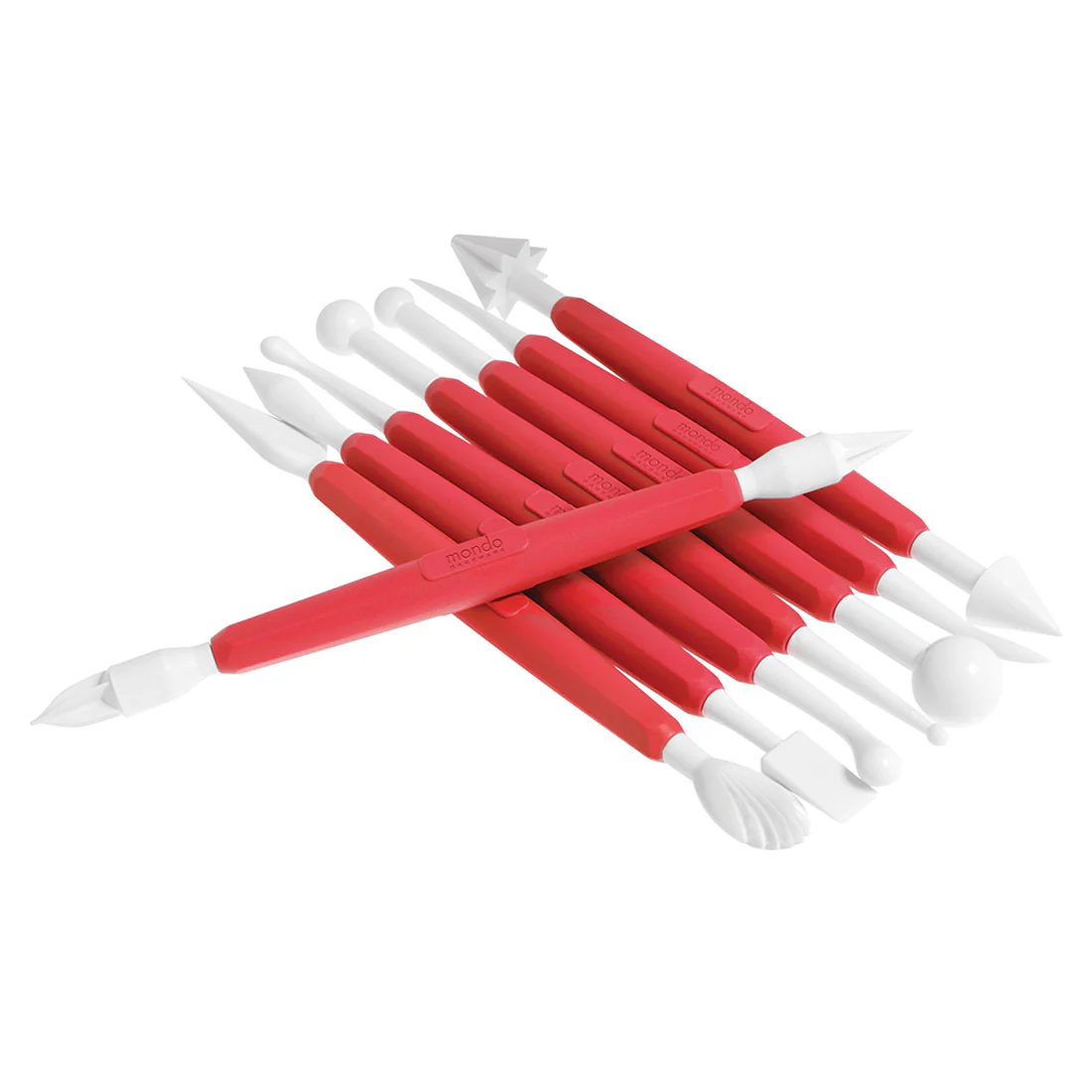 Fondant Modelling Tool 8 Piece Set <br>8 x Double-sided tolls with 16 design Options<br>Red & White