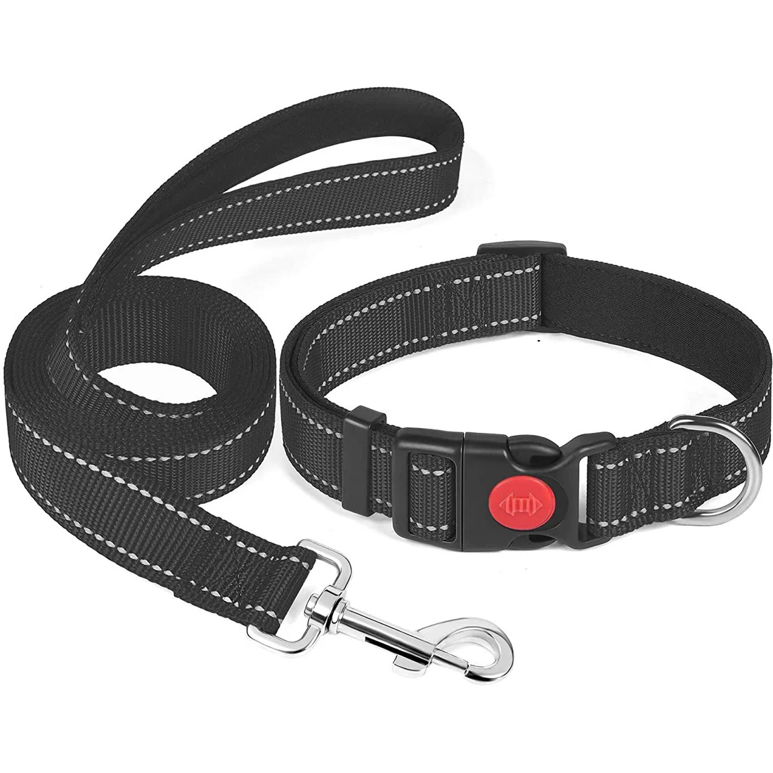 Furzone Adjustable Reflective Nylon Dog Collar & Lead Set <br>Black <br>Small