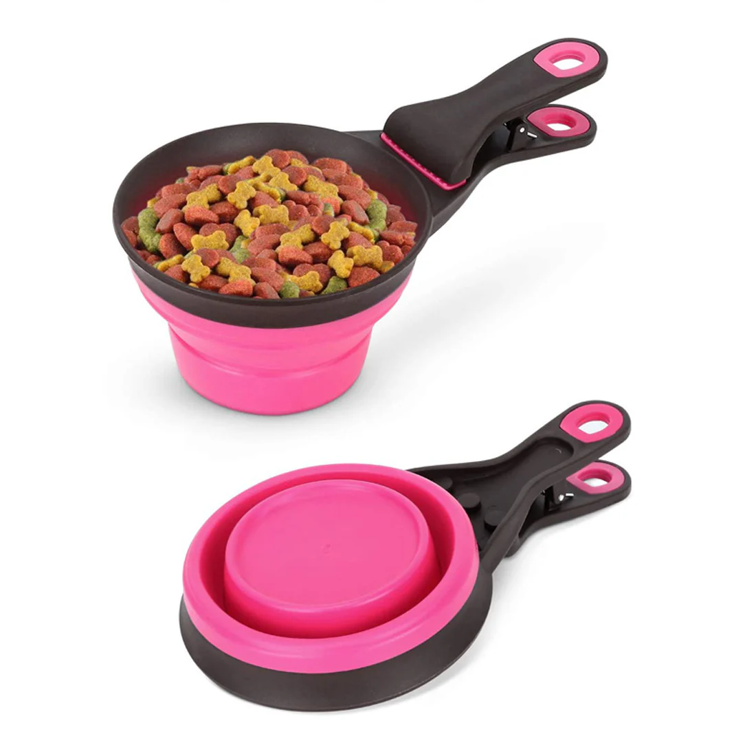Furzone Collapsible Dog/Cat Food Scoop Measuring Cup & Bag Clip <br>Pink <br>1/2 Cup / 118ml - Image 2