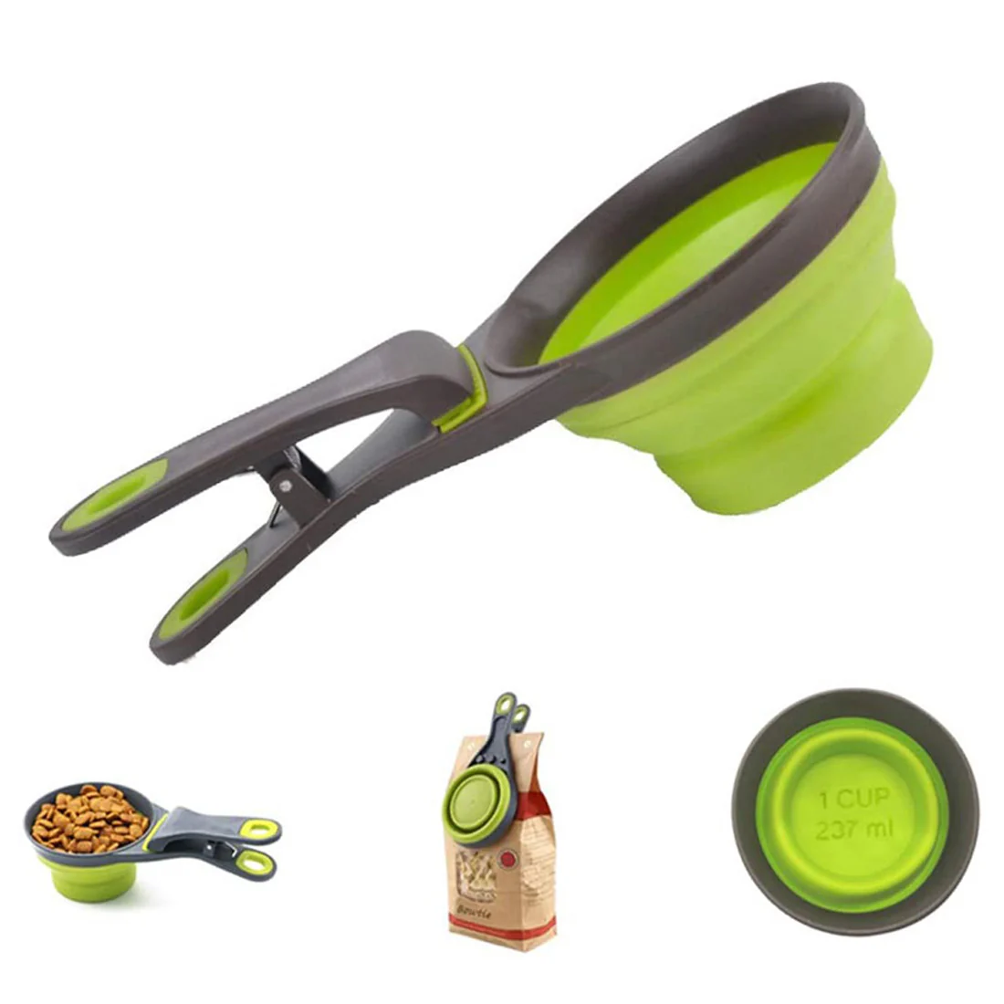 Furzone Collapsible Dog/Cat Food Scoop Measuring Cup & Bag Clip <br>Pink <br>1/2 Cup / 118ml - Image 4