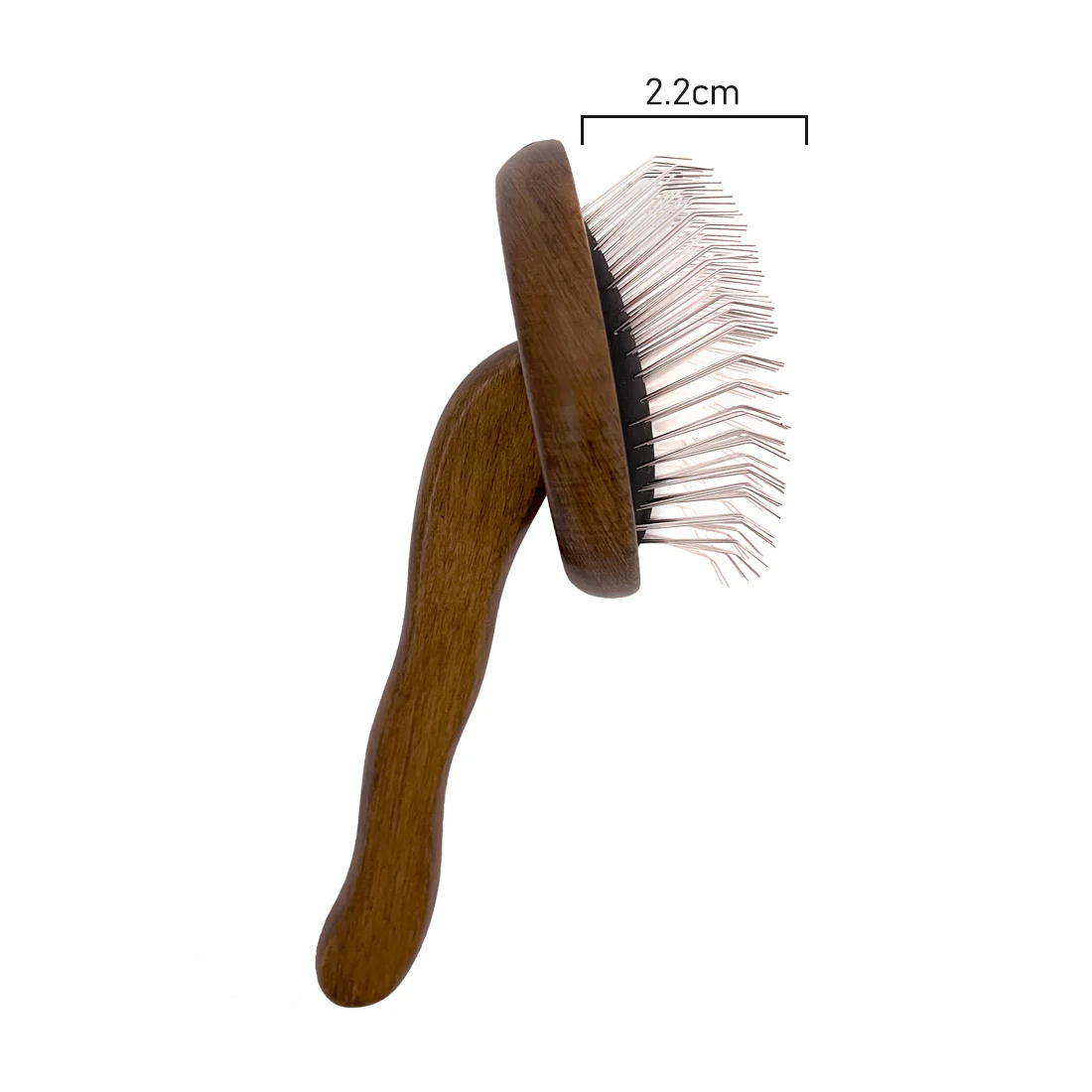 Furzone Dog/Cat Round Slicker Brush <br>Stainless Steel & Beechwood <br>18 x 8cm Large Pins 25mm - Image 3