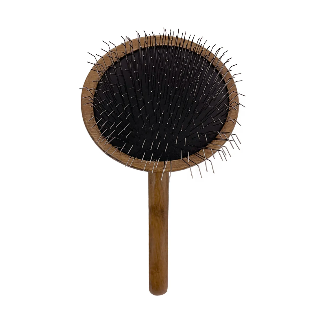Furzone Dog/Cat Round Slicker Brush <br>Stainless Steel & Beechwood <br>18 x 8cm Large Pins 25mm - Image 4
