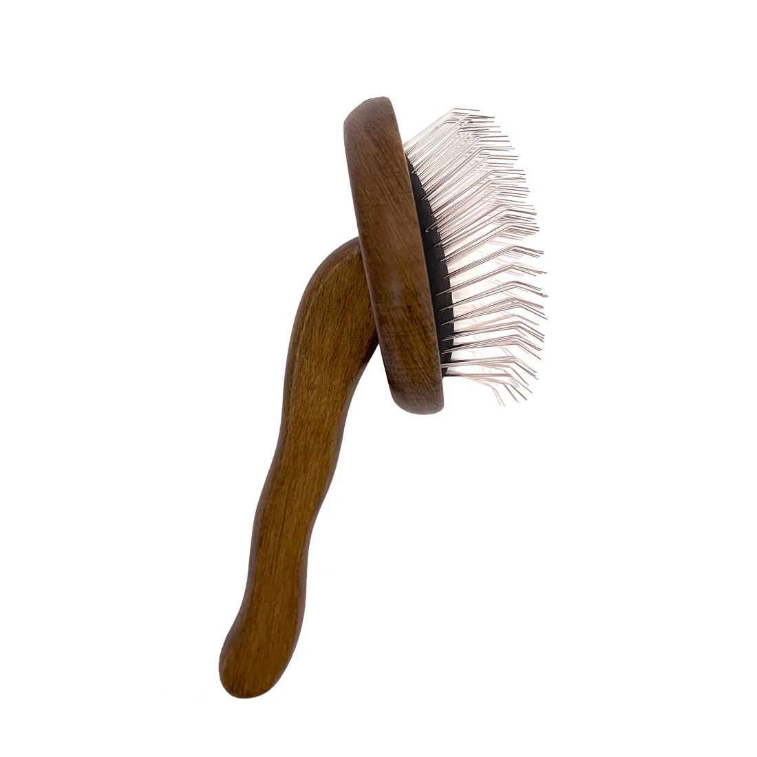 Furzone Dog/Cat Round Slicker Brush <br>Stainless Steel & Beechwood <br>18 x 8cm Large Pins 25mm - Image 5