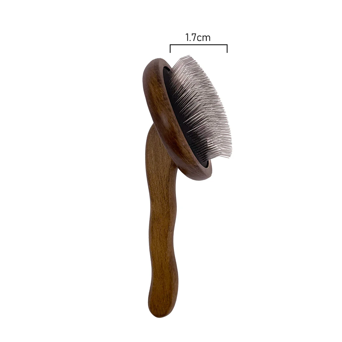 Furzone Dog/Cat Round Slicker Brush <br>Stainless Steel & Beechwood <br>18 x 9cm Small Pins 17mm - Image 3