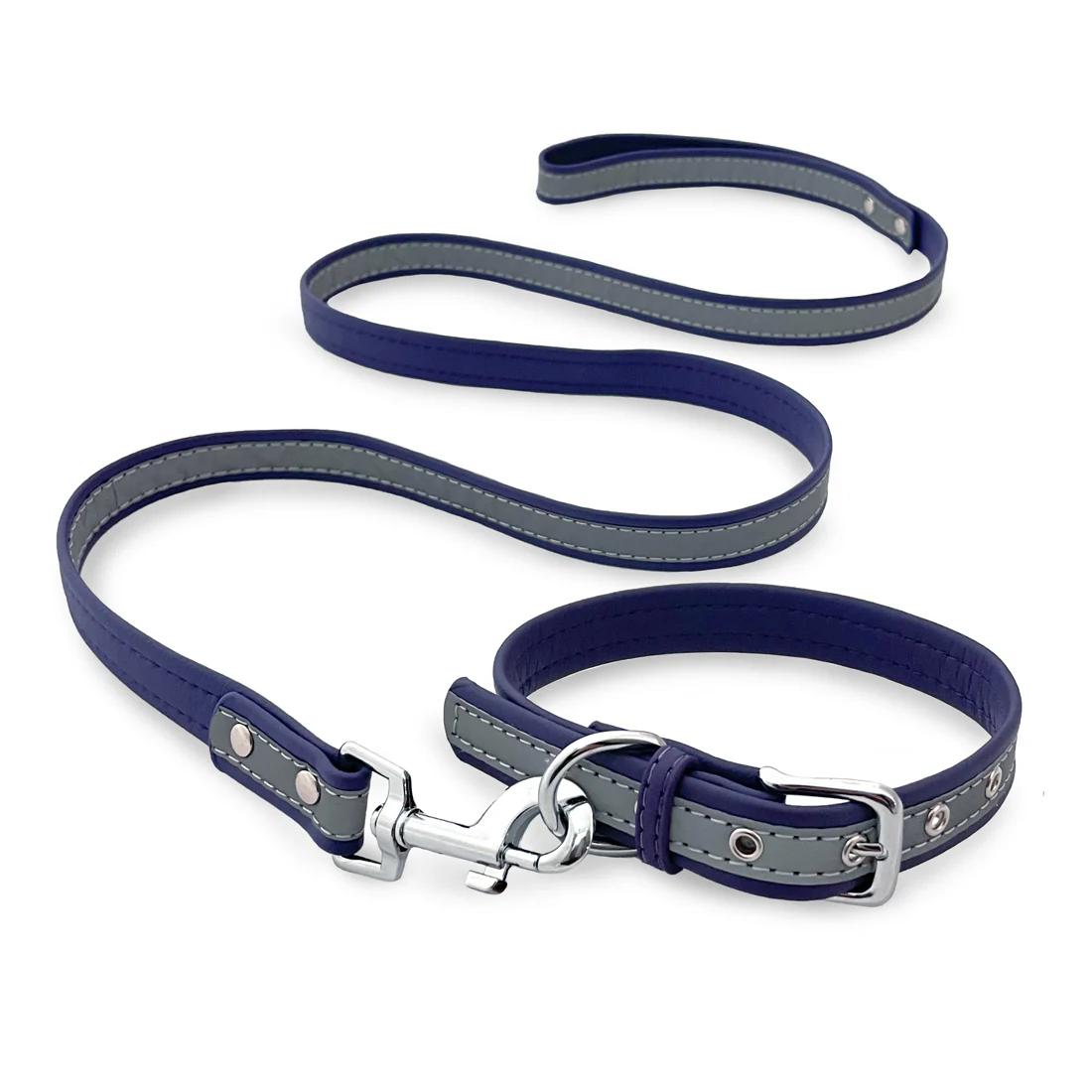 Furzone Extra Small Reflective Vegan Leather Pet/Dog/Cat Collar & Lead Set <br>Navy <br>Suitable for Neck Diameter 20-26cm
