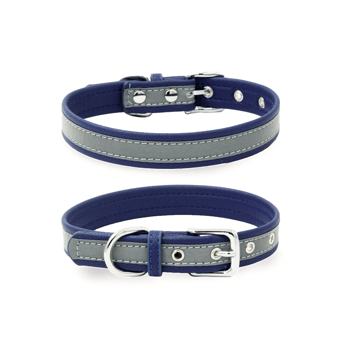 Furzone Extra Small Reflective Vegan Leather Pet/Dog/Cat Collar & Lead Set <br>Navy <br>Suitable for Neck Diameter 20-26cm - Image 2