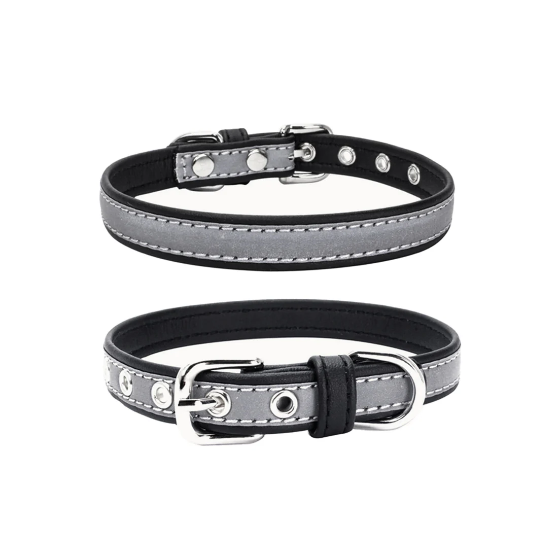 Furzone Medium Reflective Vegan Leather Pet/Dog/Cat Collar & Lead Set <br>Black <br>Suitable for Neck Diameter 29-38cm - Image 2