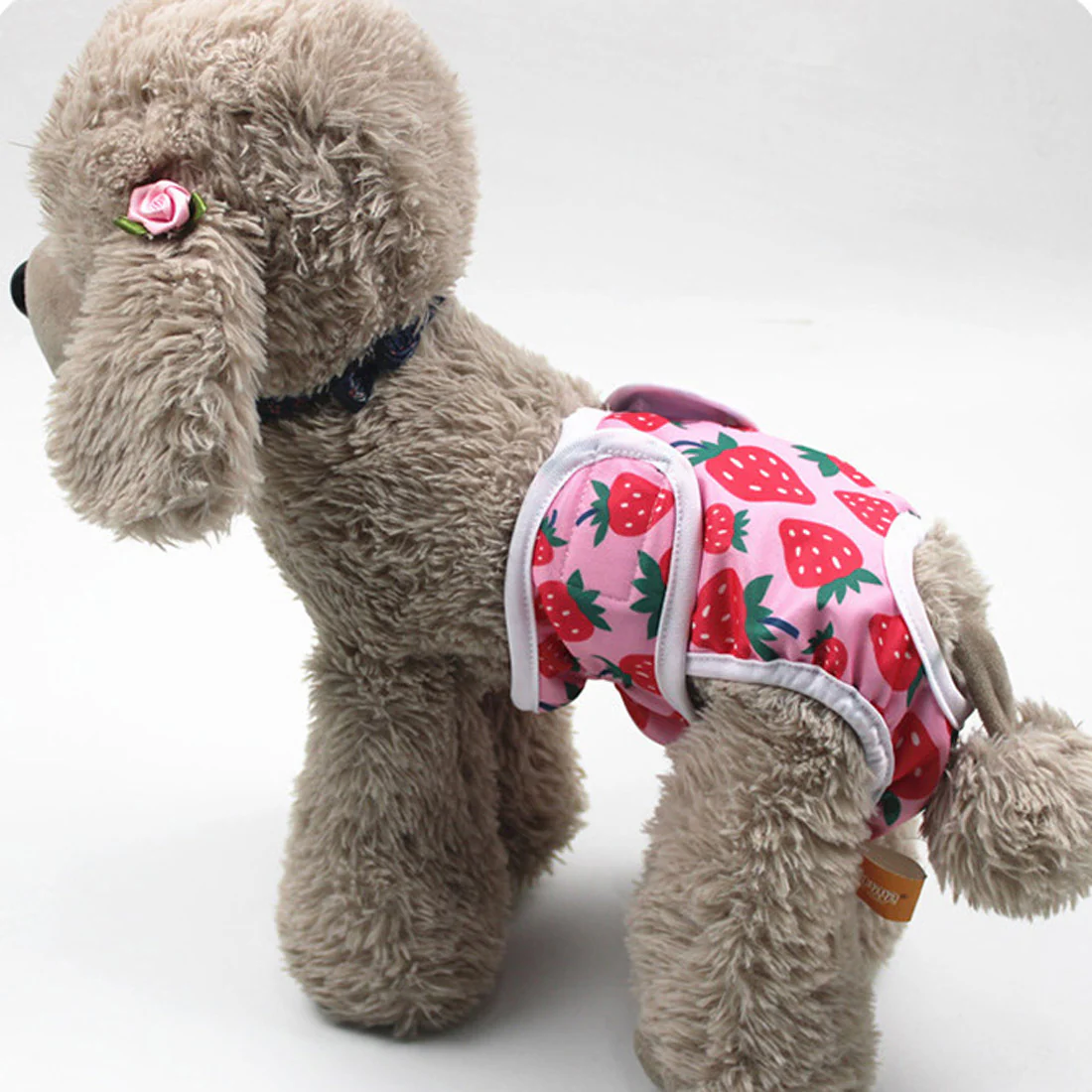 Furzone Small Reusable Washable Female Dog Diaper <br>Suitable for waistline 30-40cm <br>Pink Strawberry - Image 3