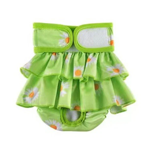 Furzone Small Reusable Washable Female Dog Diaper <br>Suitable for waistline 30-45cm <br>Green Daisy