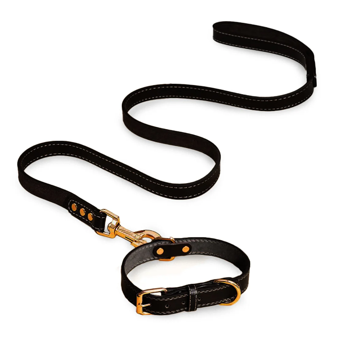 Furzone Vegan Leather Dog Collar & Lead Set <br>Black <br>Extra Small - Neck Diameter 28-36cm