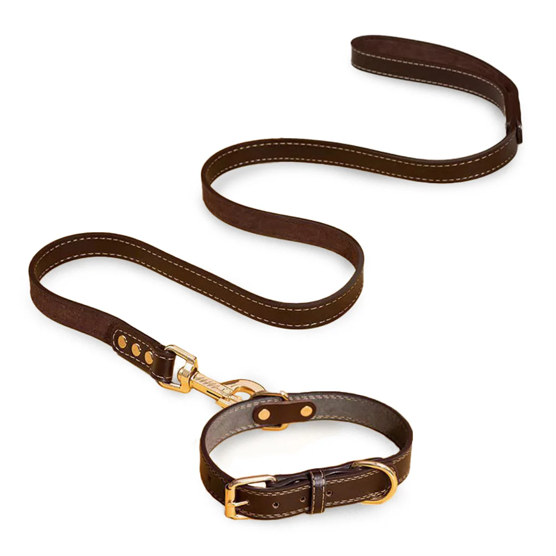 Furzone Vegan Leather Dog Collar & Lead Set <br>Brown <br>Extra Small - Neck Diameter 28-36cm