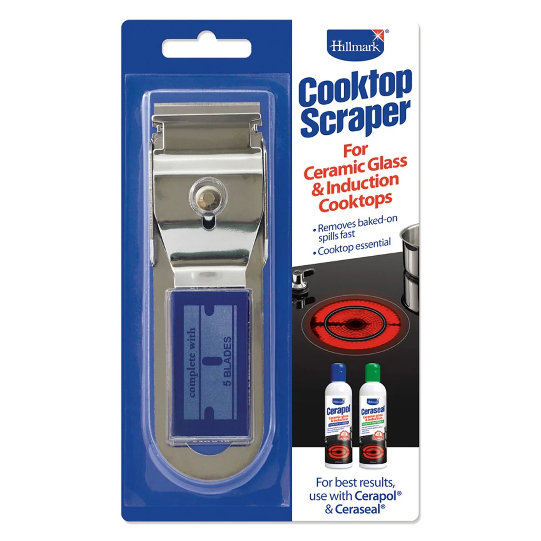 Hillmark Cooktop Scrapper <br>For Ceramic & Induction Cooktops <br>Replacement blades included