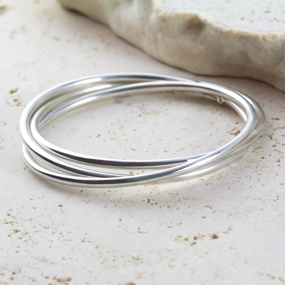 Joolz Co. Silver Interlocking 3 Band Bangle <br>925 Sterling Silver - Image 3