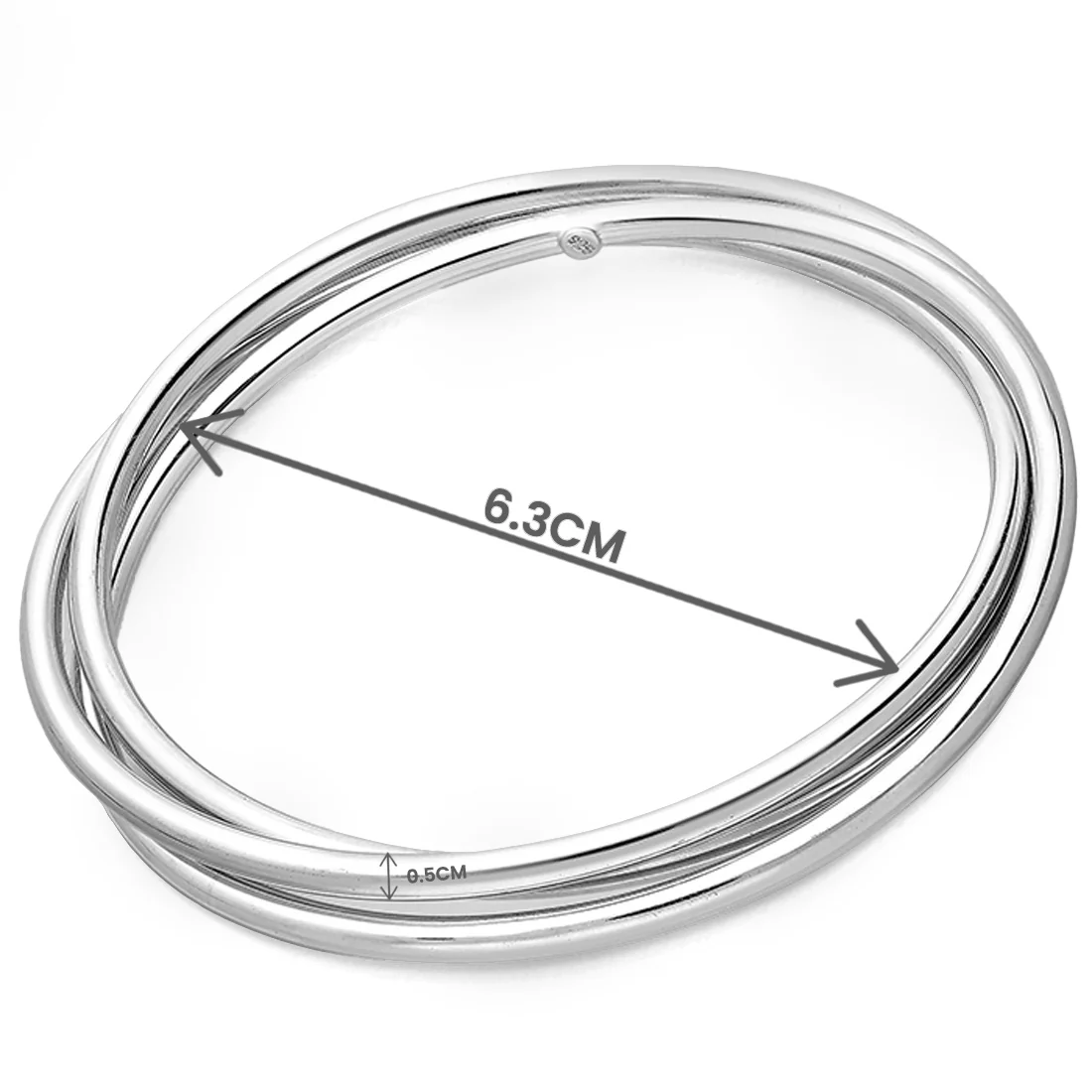 Joolz Co. Silver Interlocking 3 Band Bangle <br>925 Sterling Silver - Image 4
