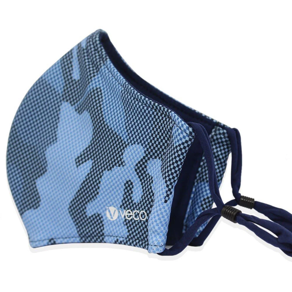 KIDS Washable Face Mask <br>3 layer Antimicrobial cloth fabric <br>Blue Camouflage - Image 3