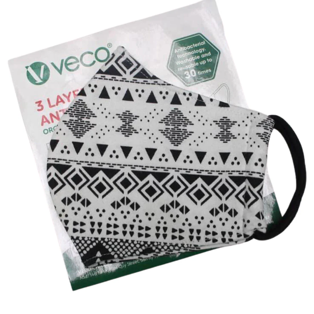 KIDS Washable Face Masks <br>3 layer Antimicrobial cloth fabric <br>Black & White Geometric - Image 2