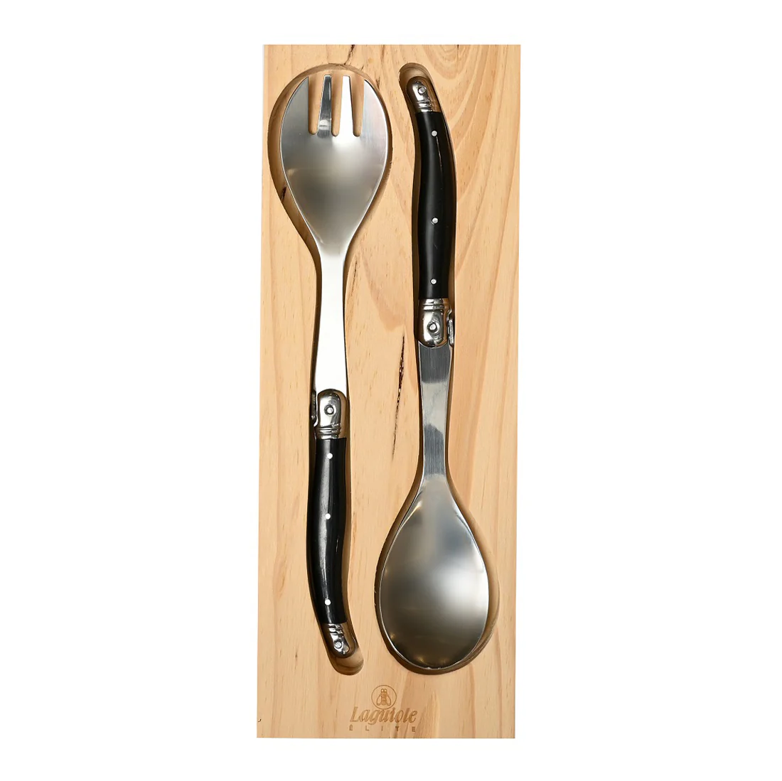 Laguiole 2 piece Salad Server Set <br>1 x Spoon 1 x Fork <br>Black* - Image 2