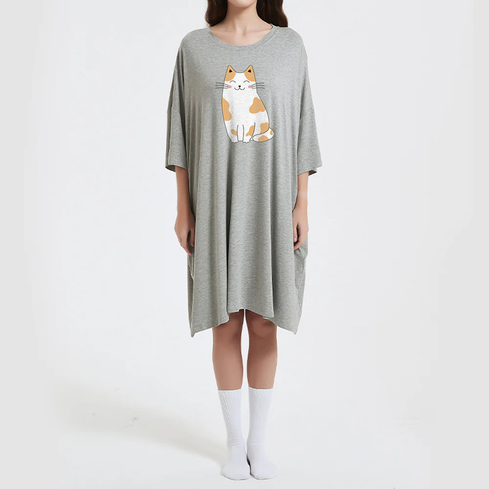 OZ PJ's Oversized Grey Cat Sleep Tee <br>Heat Regulating Bamboo <br>One Size Fits Most - Image 2
