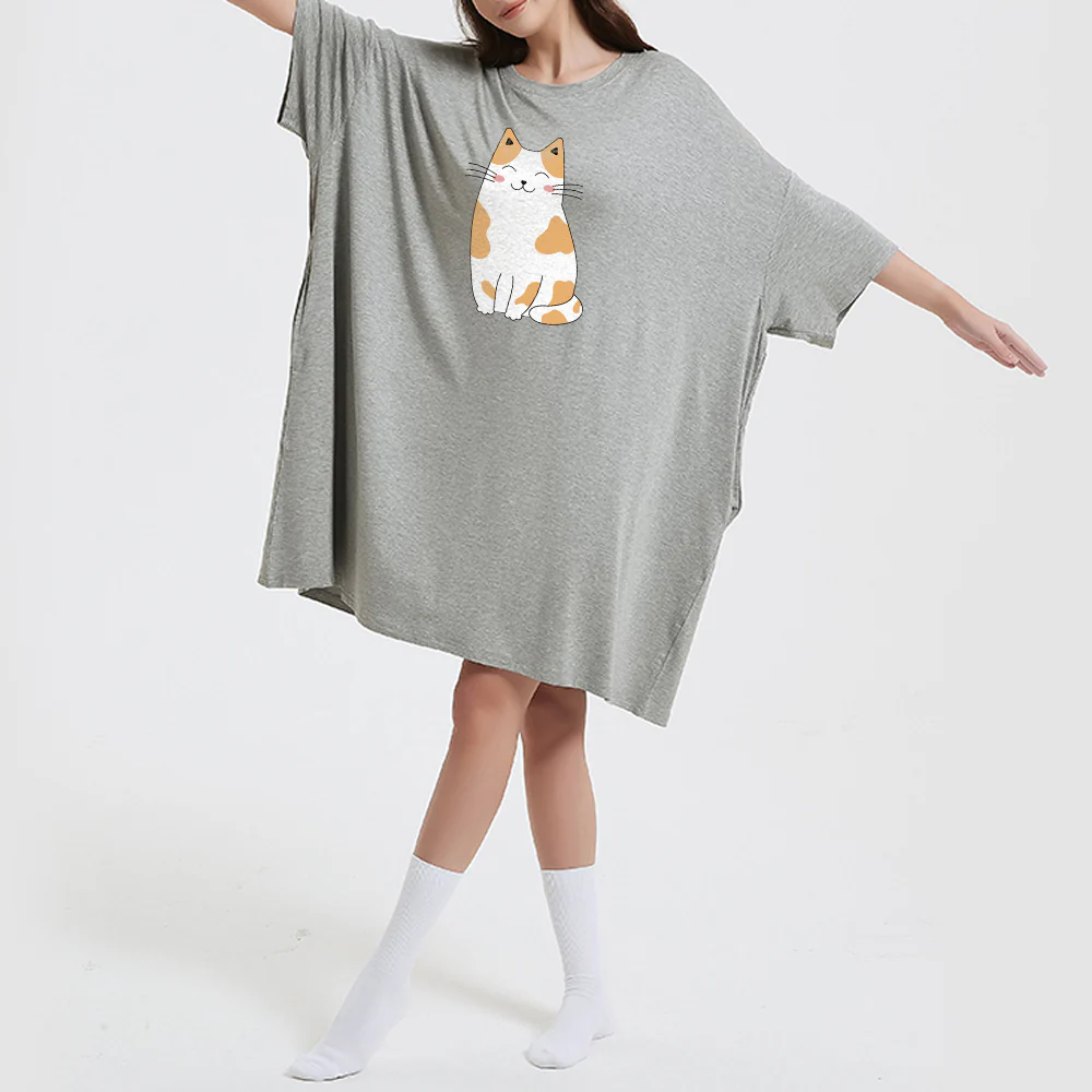 OZ PJ's Oversized Grey Cat Sleep Tee <br>Heat Regulating Bamboo <br>One Size Fits Most - Image 3