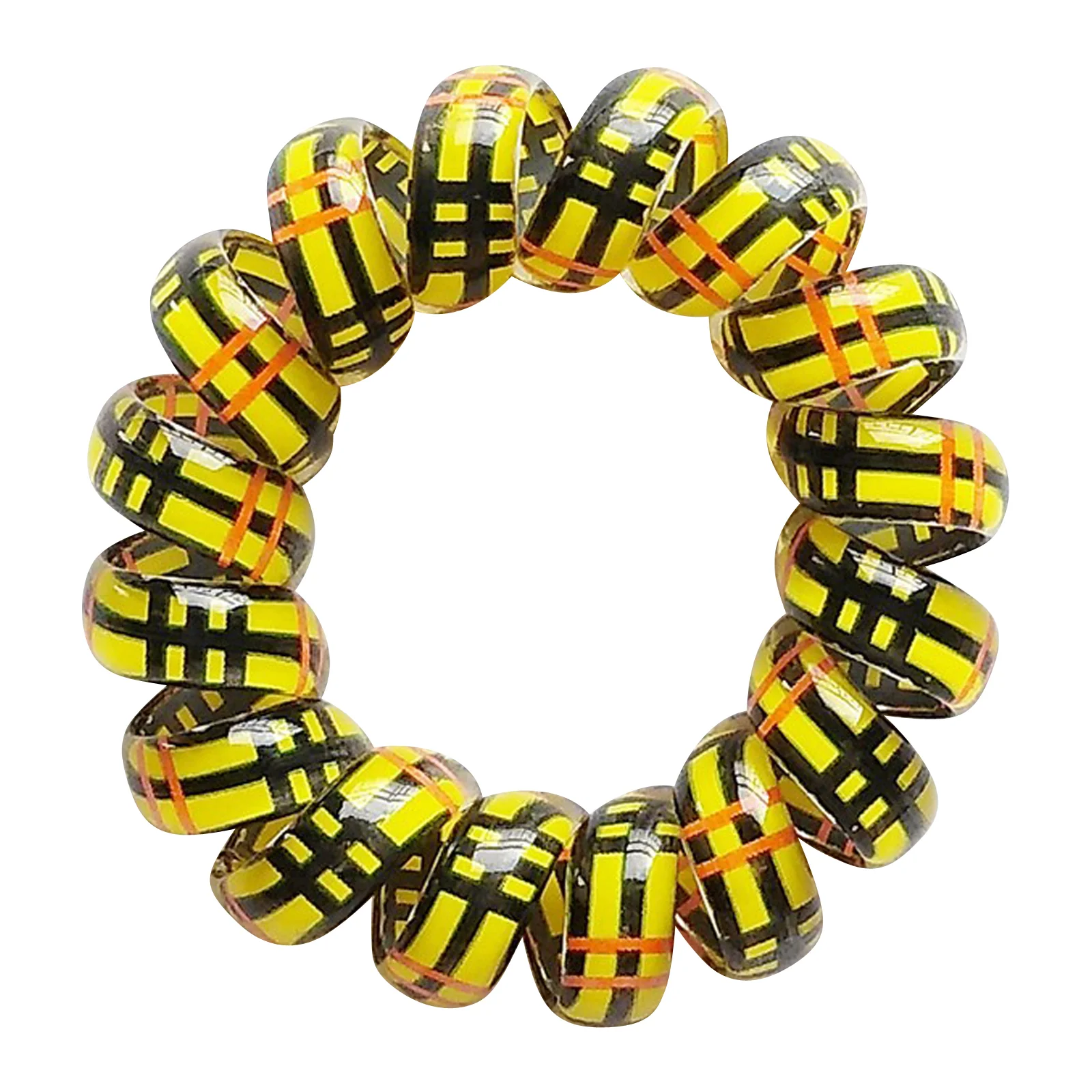 Phone Cord Hair Elastics Yellow|Black|Orange <br>Set Of 3 Snagless <br>Diameter 4.5cm
