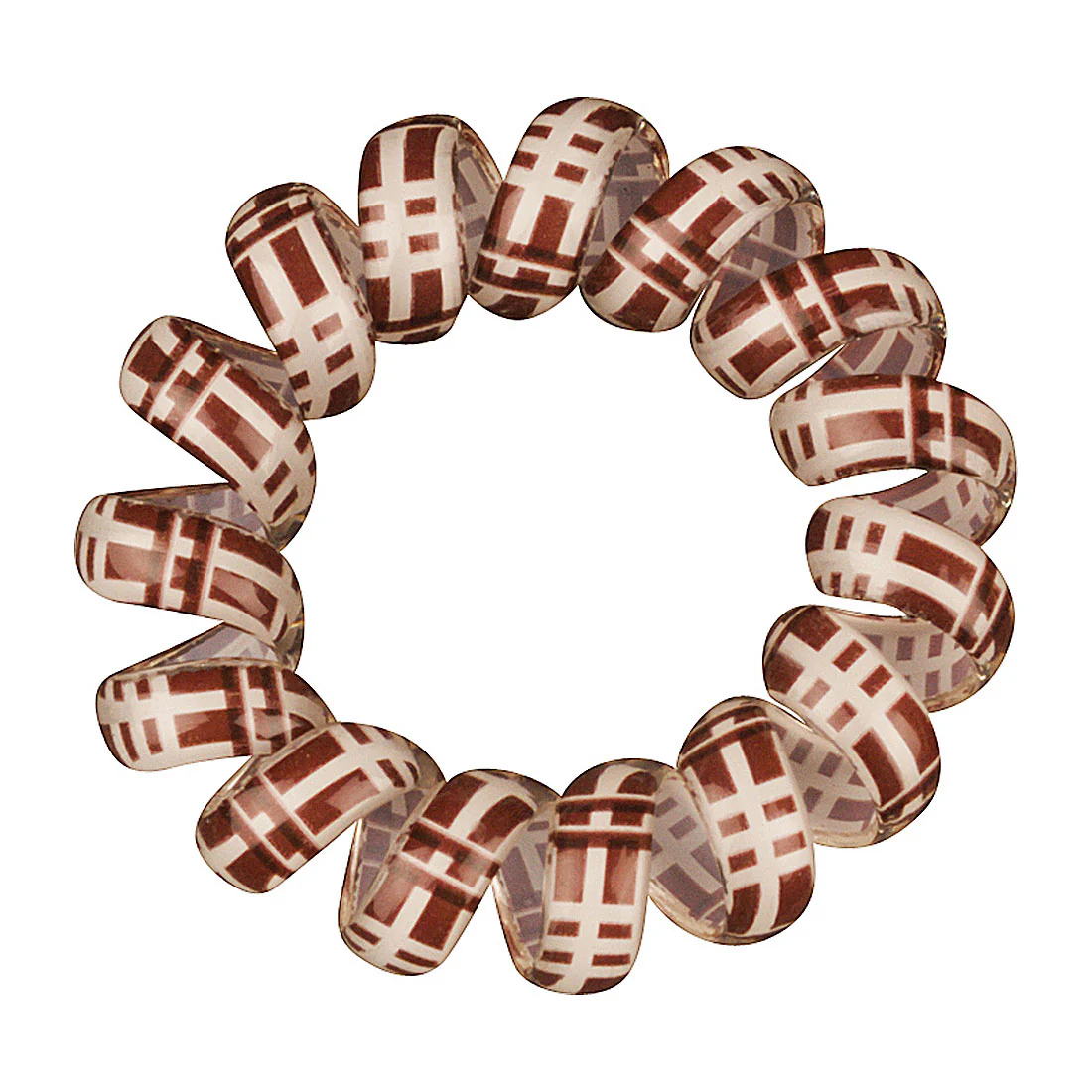Phone Cord Hair Elastics Brown|White<br>Set Of 3 Snagless <br>Diameter 4.5cm