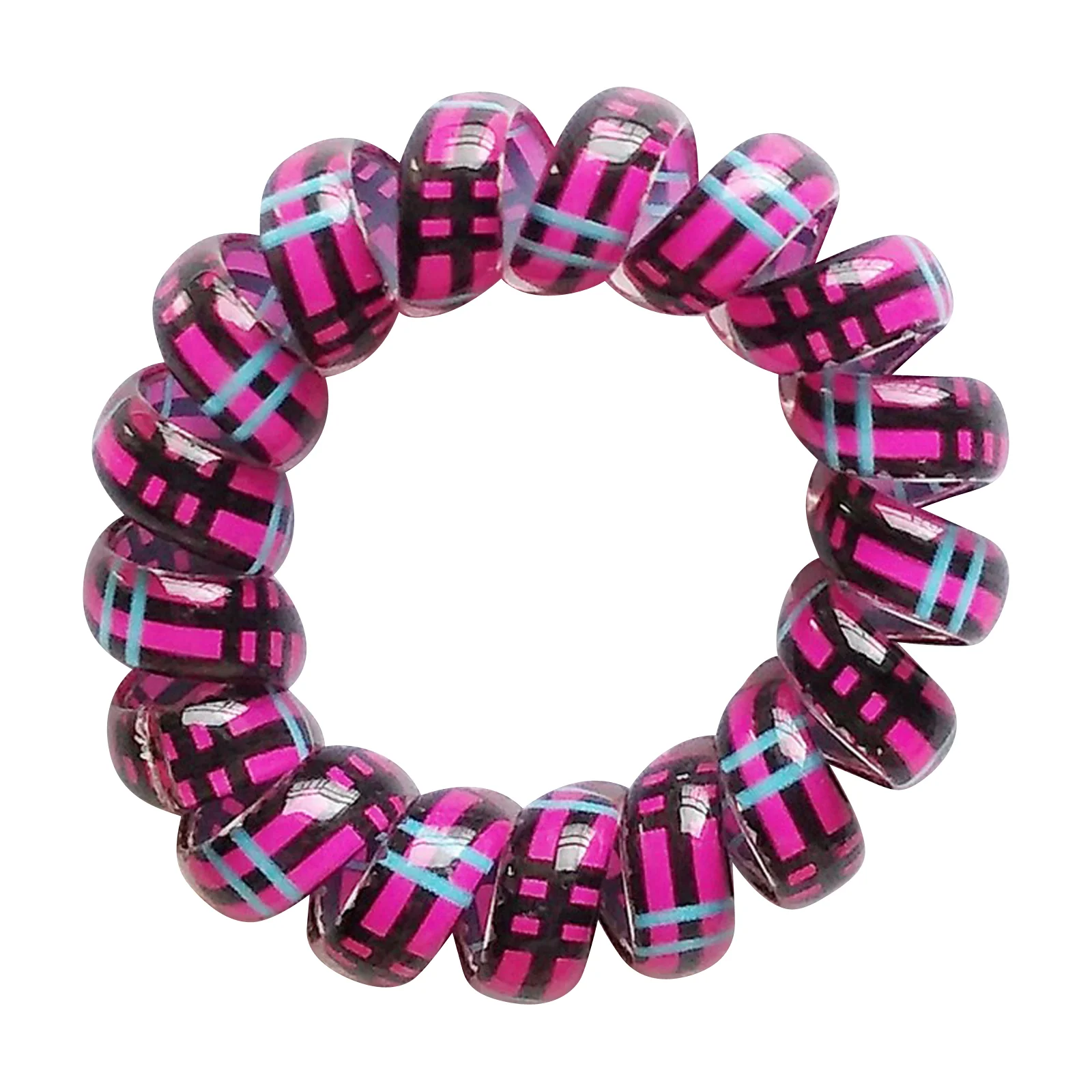 Phone Cord Hair Elastics Fuchsia|Blue|Black <br>Set Of 3 Snagless <br>Diameter 4.5cm