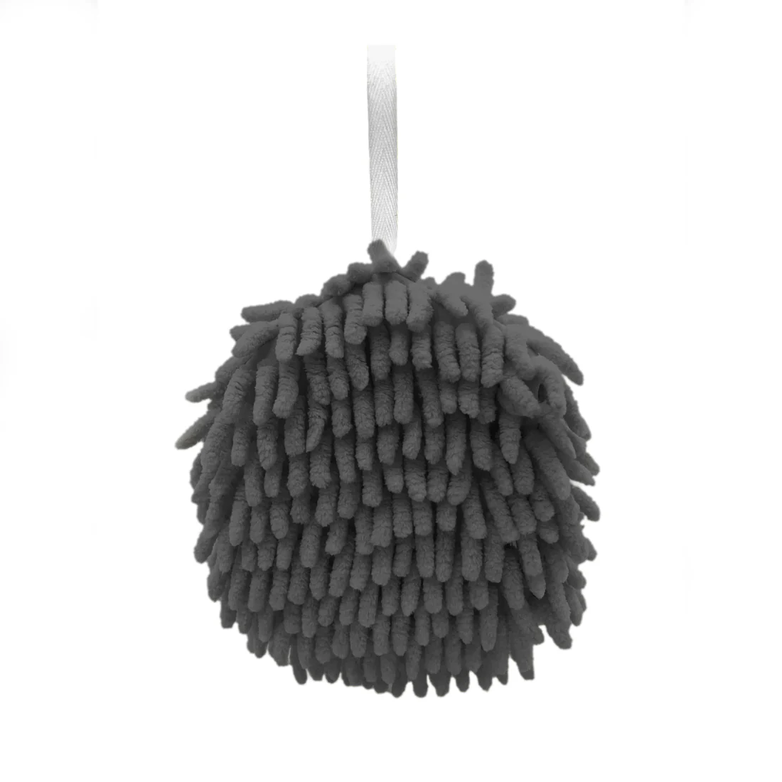 POM POM Hanging Hand Towel <br>Super Soft Chenille <br>Charcoal